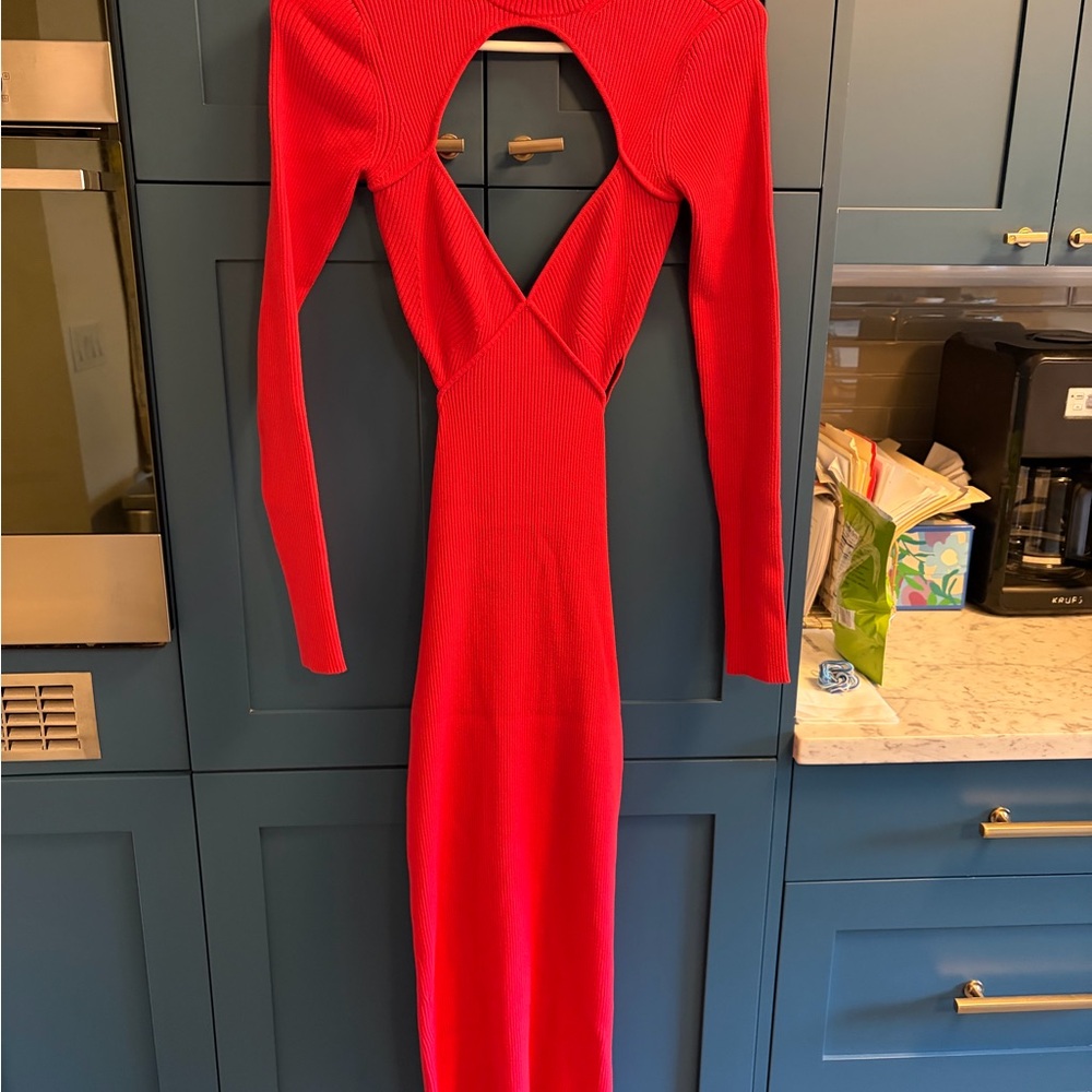 Fleur du Mal Red Long-Sleeve Cutout Dress Womens Small Long Sleeve S Bodycon